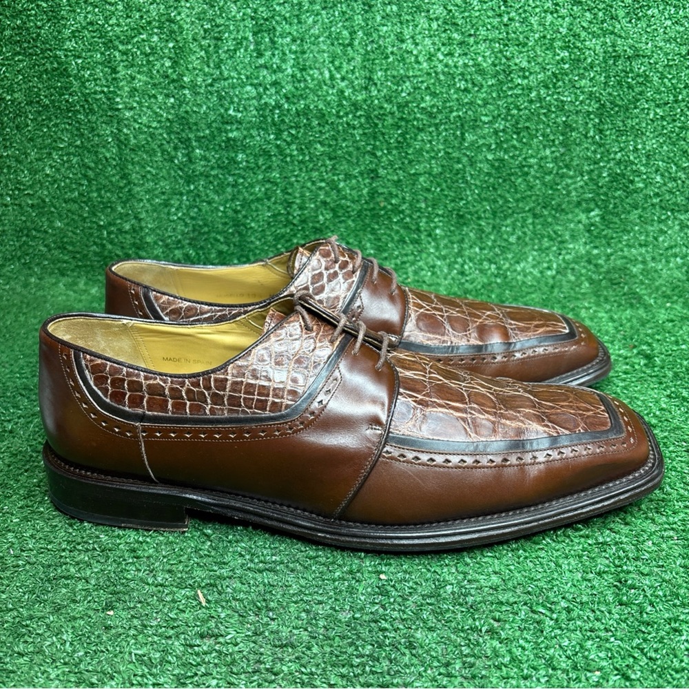 Mezlan‎ Brown Genuine Crocodile Lace-Up Dress Shoes Mens Size 10.5